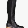 Gemma Black Knee High Black Leather Boot With Stretch Suede -Fashion Clothing Store Gemma BlackMilled BlackMicroStretchSuede NaturalHeel