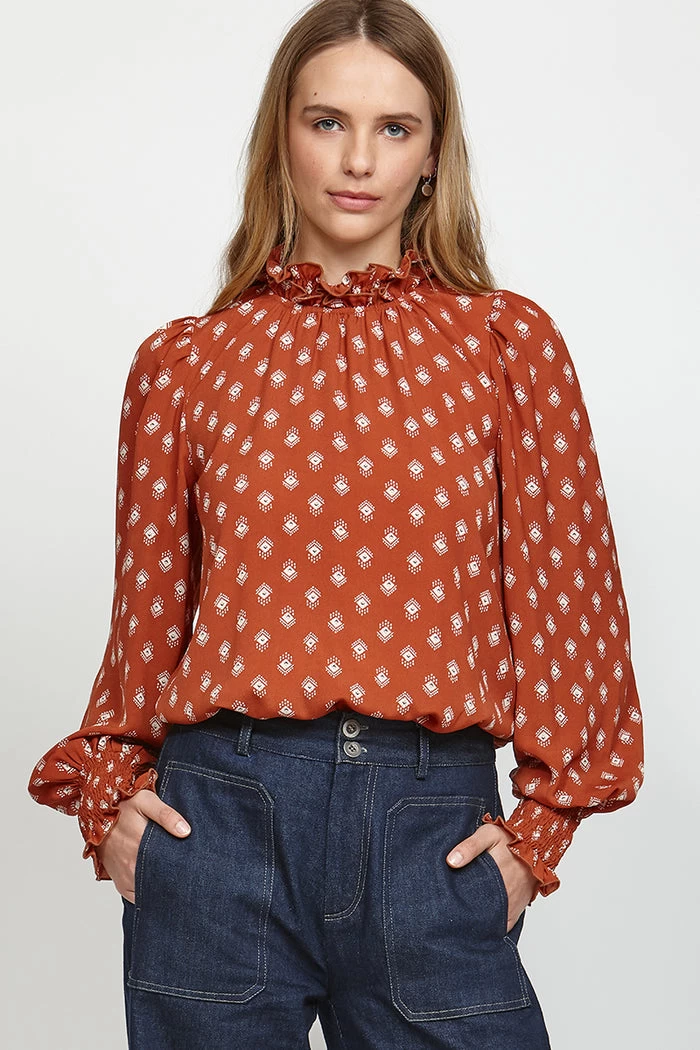 Miro Brick Print High Neck LS Top 3 Miro Brick Print High Neck LS Top