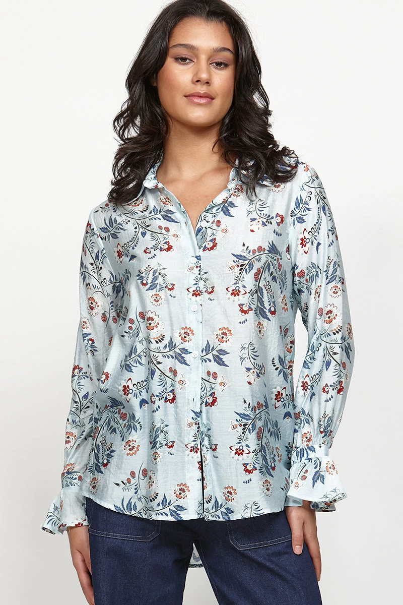 Inform Blue Floral Frill LS Blouse 4 Inform Blue Floral Frill LS Blouse - Image 2