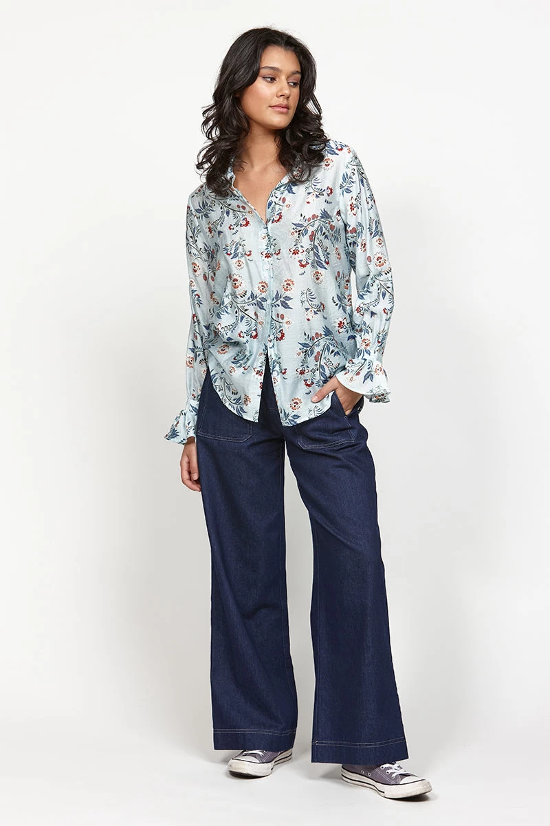 Inform Blue Floral Frill LS Blouse 3 Inform Blue Floral Frill LS Blouse