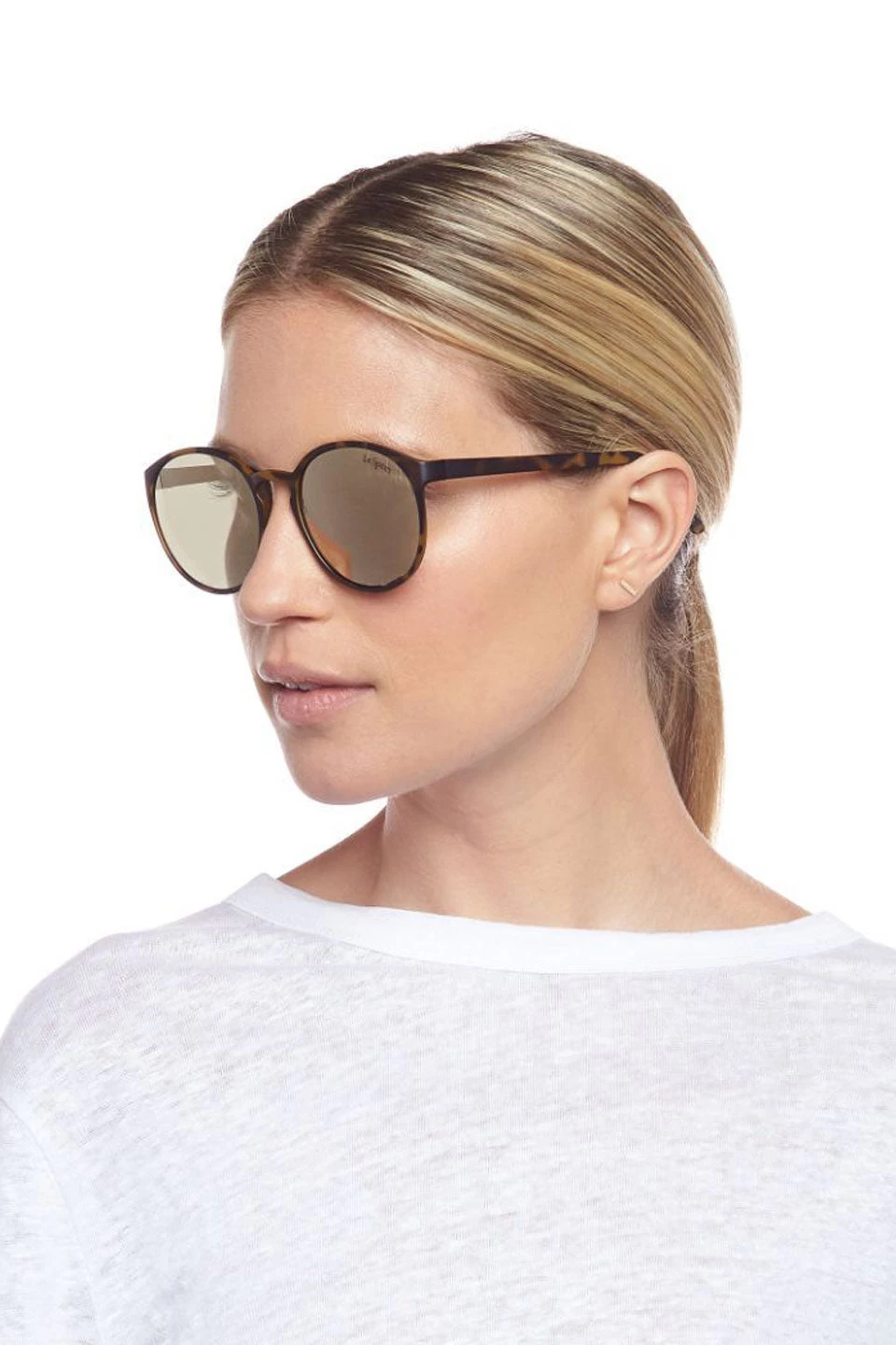 Le Specs Swizzle Thin Round Matte Tort Gold Mirror Sunglasses 4 Le Specs Swizzle Thin Round Matte Tort Gold Mirror Sunglasses - Image 2