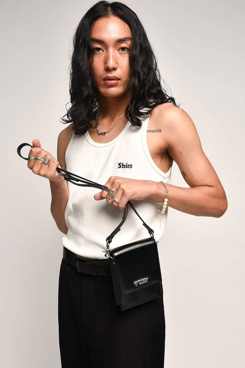 On Tour Black Leather Cross Body Phone Bag With Silver Hardware 4 On Tour Black Leather Cross Body Phone Bag With Silver Hardware - Image 2