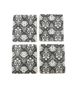 Set 4 Charcoal Floral Coaster