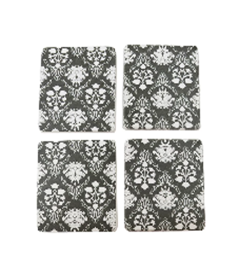 Set 4 Charcoal Floral Coaster 3 Set 4 Charcoal Floral Coaster