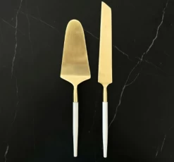 Napa White + Gold Cake And Knife Set