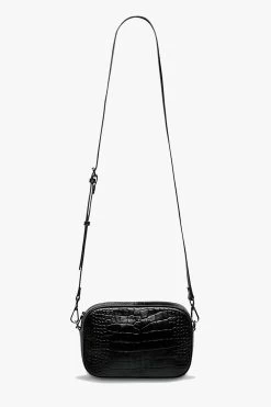 Plunder Black Croc Cross Body Bag