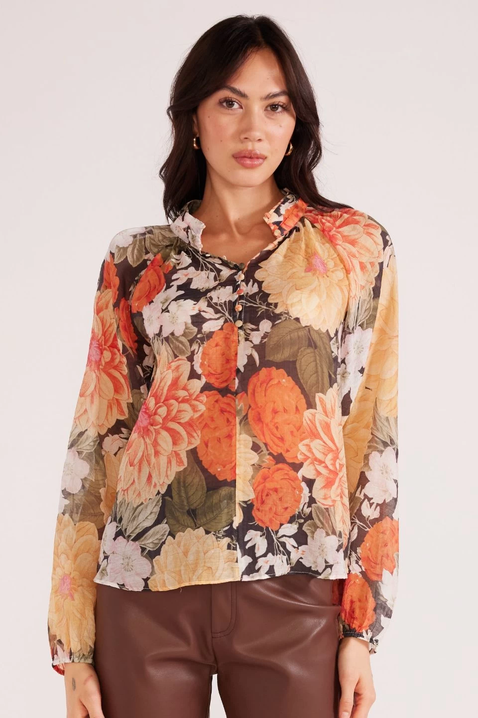 Clementine Orange Vintage Floral LS Blouse 5 Clementine Orange Vintage Floral LS Blouse - Image 3