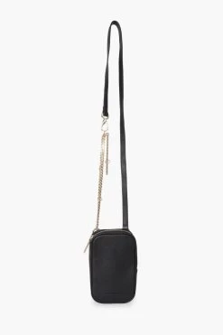 Attached To Me Black Leather Gold Chain Phone Bag