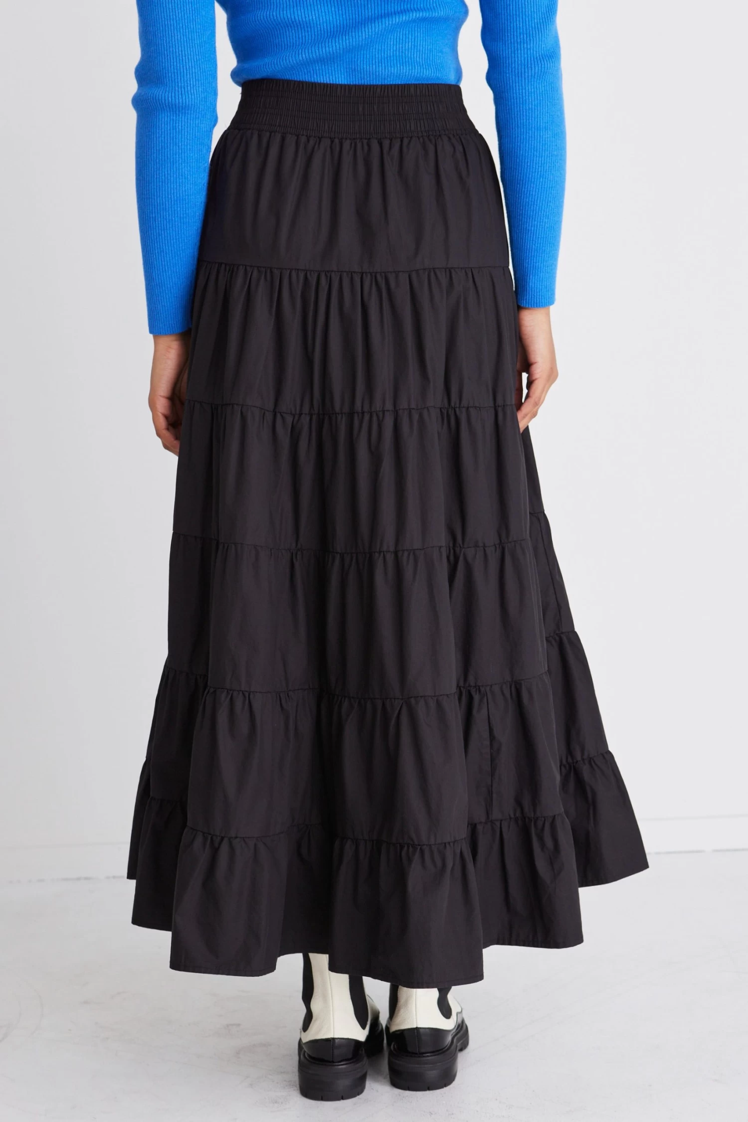 Castro Black Cotton Poplin Multi Tiered Maxi Skirt 7 Castro Black Cotton Poplin Multi Tiered Maxi Skirt - Image 5