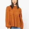 Desire Cinnamon Shirred Ls Lace Insert Top 1 Desire Cinnamon Shirred Ls Lace Insert Top -Fashion Clothing Store SL2949 3DesireTopCinnamonCrinkle 1
