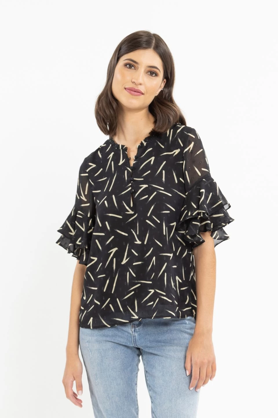 Charmful Black Spot Swipe Dobby Sheer Shirt 5 Charmful Black Spot Swipe Dobby Sheer Shirt - Image 3