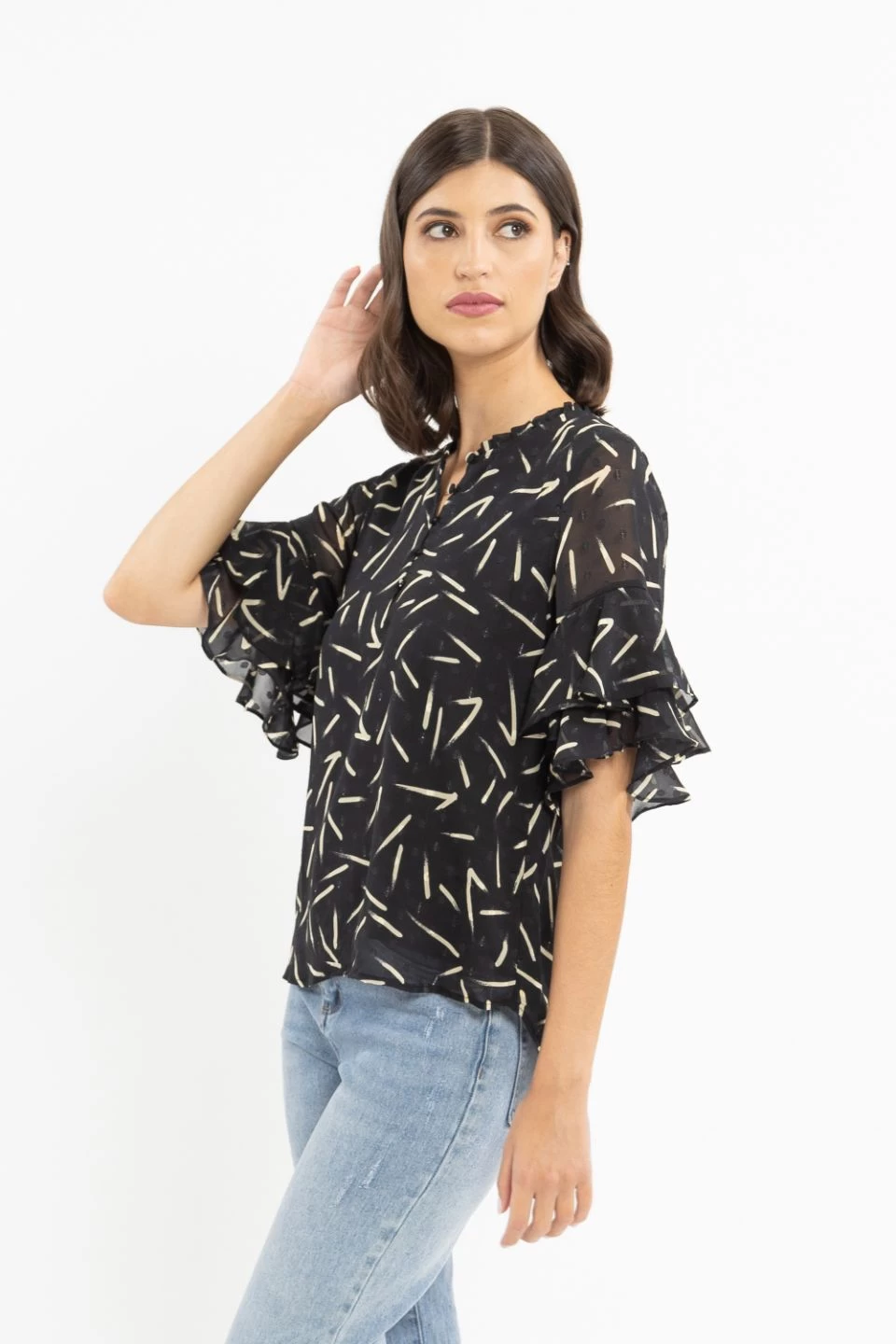 Charmful Black Spot Swipe Dobby Sheer Shirt 4 Charmful Black Spot Swipe Dobby Sheer Shirt - Image 2