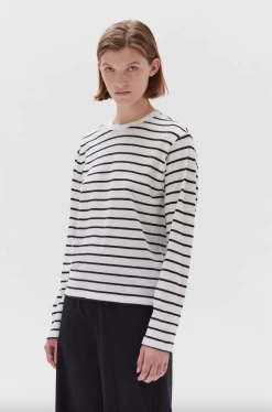 Rhode White Navy Stripe Long Sleeve Tee