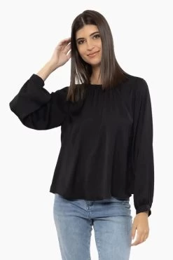Lorenza Black Satin LS Crew Top