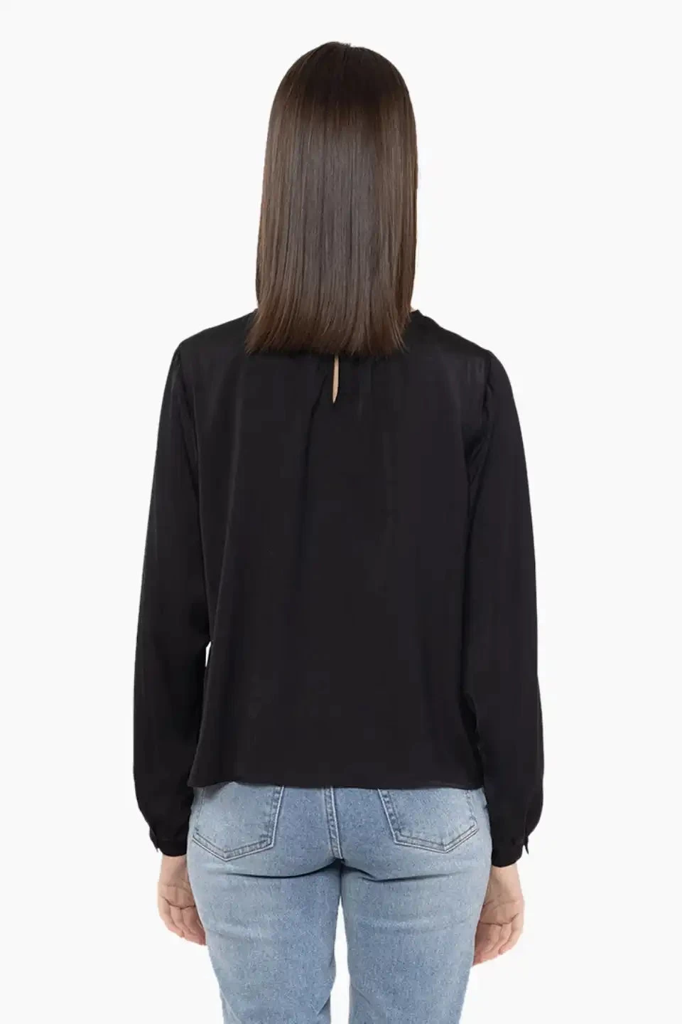 Lorenza Black Satin LS Crew Top 5 Lorenza Black Satin LS Crew Top - Image 3