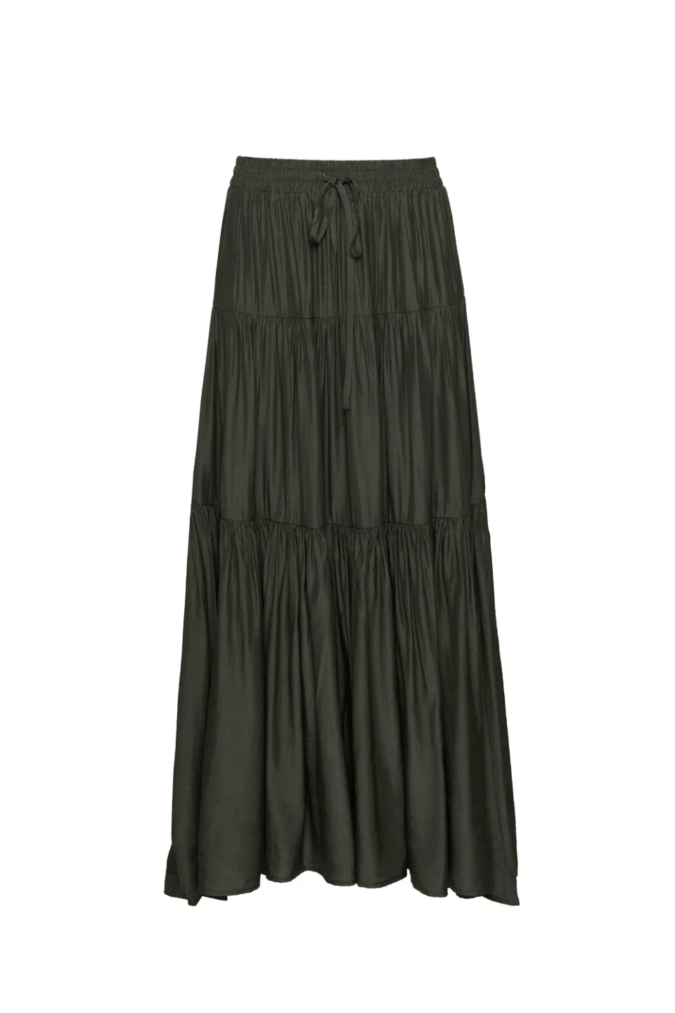 Sensational Dark Khaki Tiered Satin Tie Waist Maxi Skirt 8 Sensational Dark Khaki Tiered Satin Tie Waist Maxi Skirt - Image 6