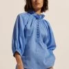 Siesta Azure Blue High Neck Blouse 1 Siesta Azure Blue High Neck Blouse -Fashion Clothing Store Siestatop Azure2 1