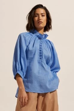 Siesta Azure Blue High Neck Blouse
