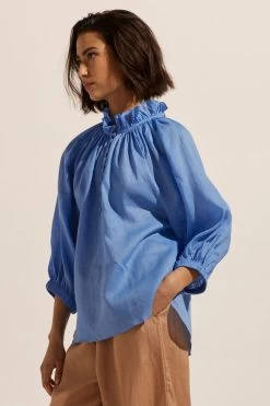 Siesta Azure Blue High Neck Blouse -Fashion Clothing Store Siestatop Azure3 1