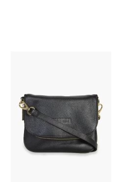 Take Me Black Leather Fold Over Cross Body Gold Hardware Bag