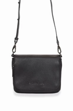 Take Me Black Leather Fold Over Cross Body Gunmetal Hardware Bag
