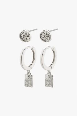 Pilgrim Valkyria Silver Plated Drop Pendant Hoop And Stud Earrings Set