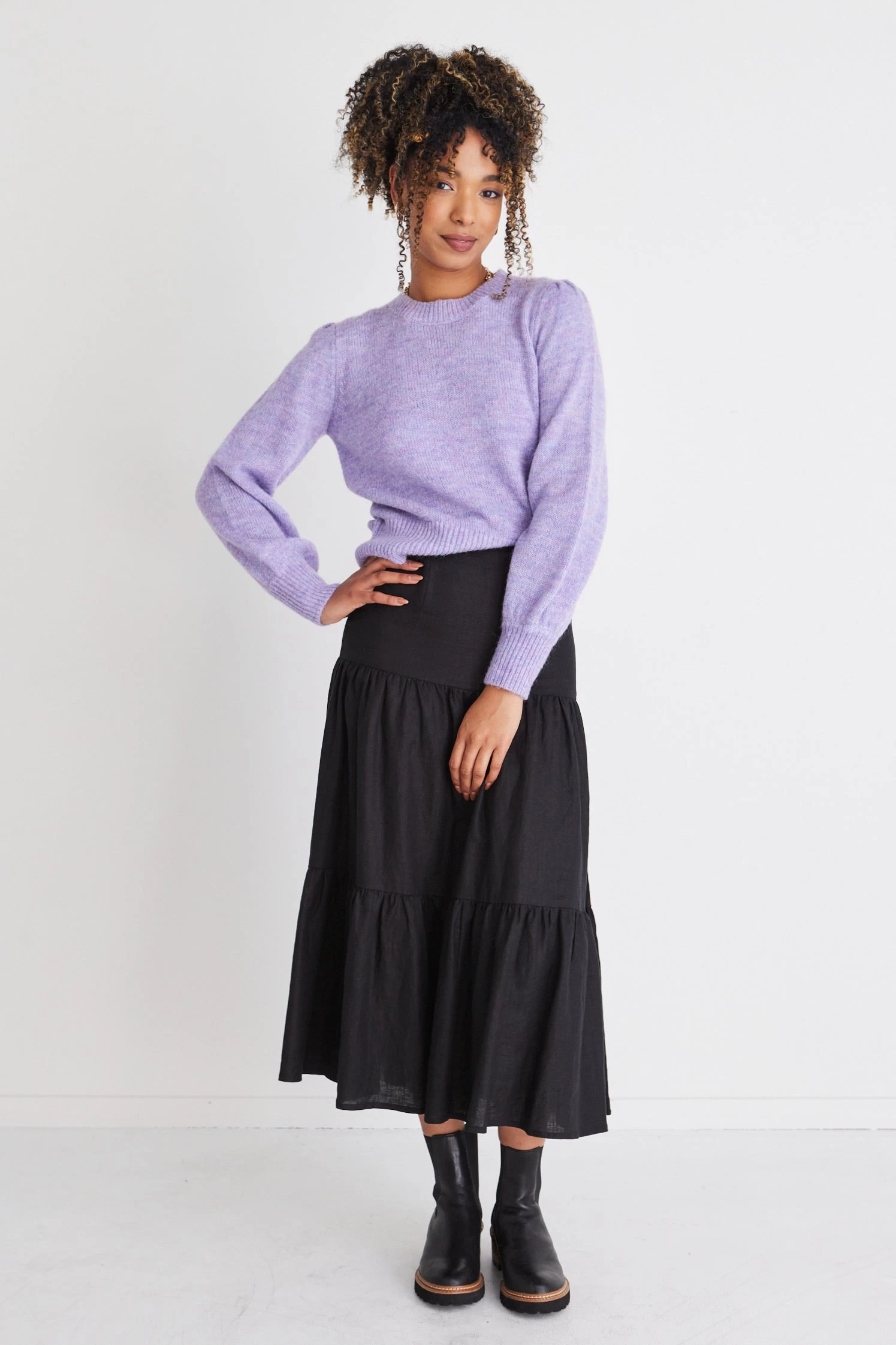 Zesty Violet Balloon Sleeve Crew Neck Knit 5 Zesty Violet Balloon Sleeve Crew Neck Knit - Image 3