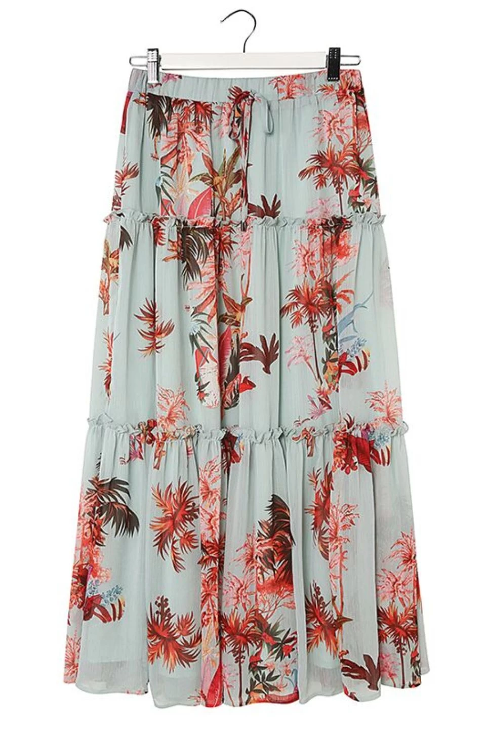 Zoe Blue Palms Elastic Waist Tiered Midi Skirt 8 Zoe Blue Palms Elastic Waist Tiered Midi Skirt - Image 6