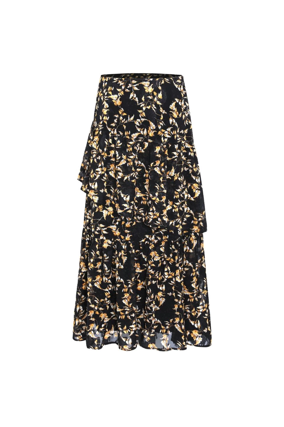 Amelia Gold Floral Asymetrical Tiered Skirt 6 Amelia Gold Floral Asymetrical Tiered Skirt - Image 4