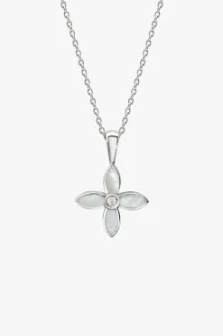 Mother Of Pearl Clover Sterling Silver Necklace