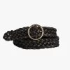 Catrina Black Braided Leather With Gold Circle Buckle Belt -Fashion Clothing Store blackbraidbelt