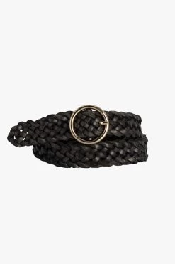 Catrina Black Braided Leather With Gold Circle Buckle Belt