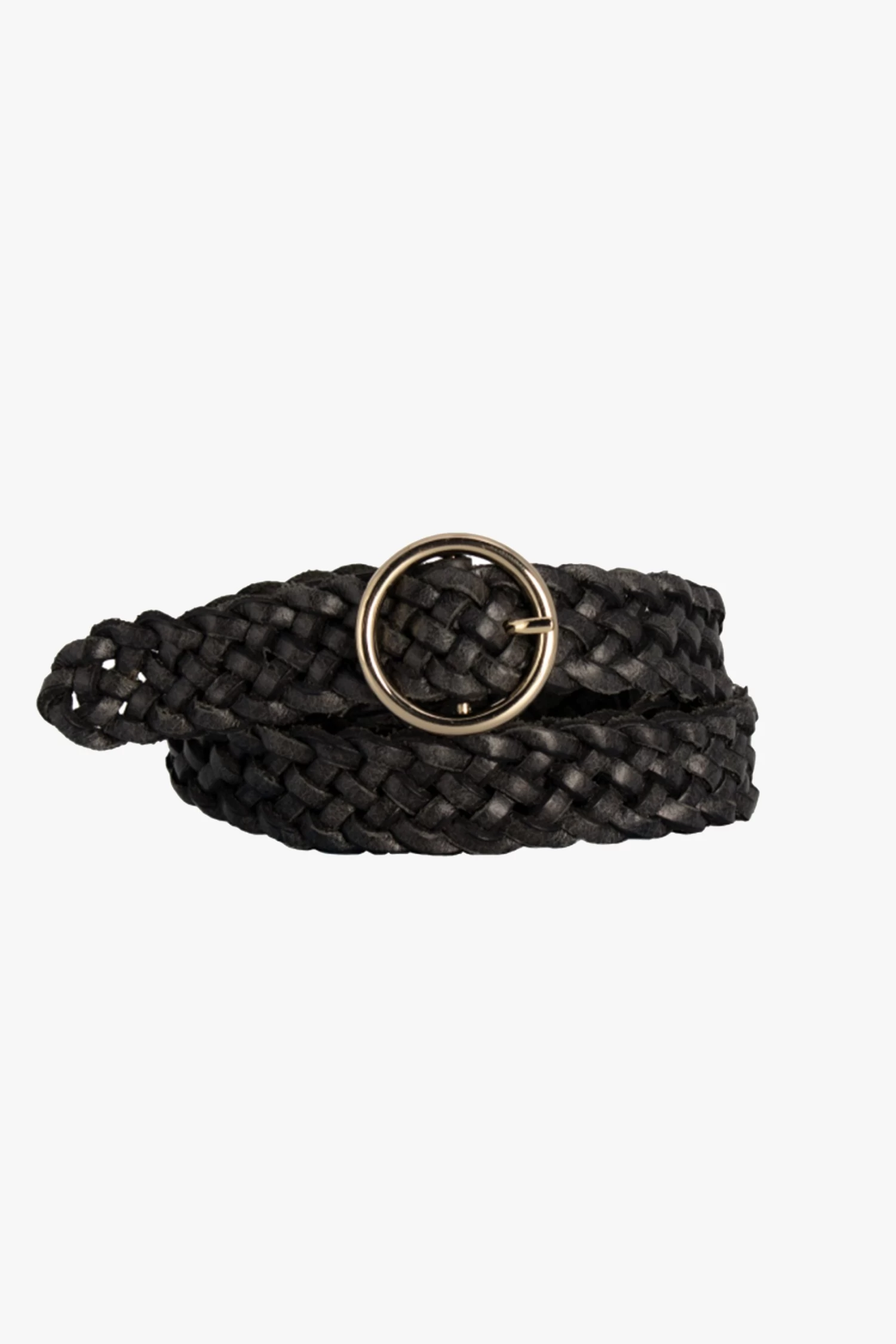 Catrina Black Braided Leather With Gold Circle Buckle Belt 3 Catrina Black Braided Leather With Gold Circle Buckle Belt