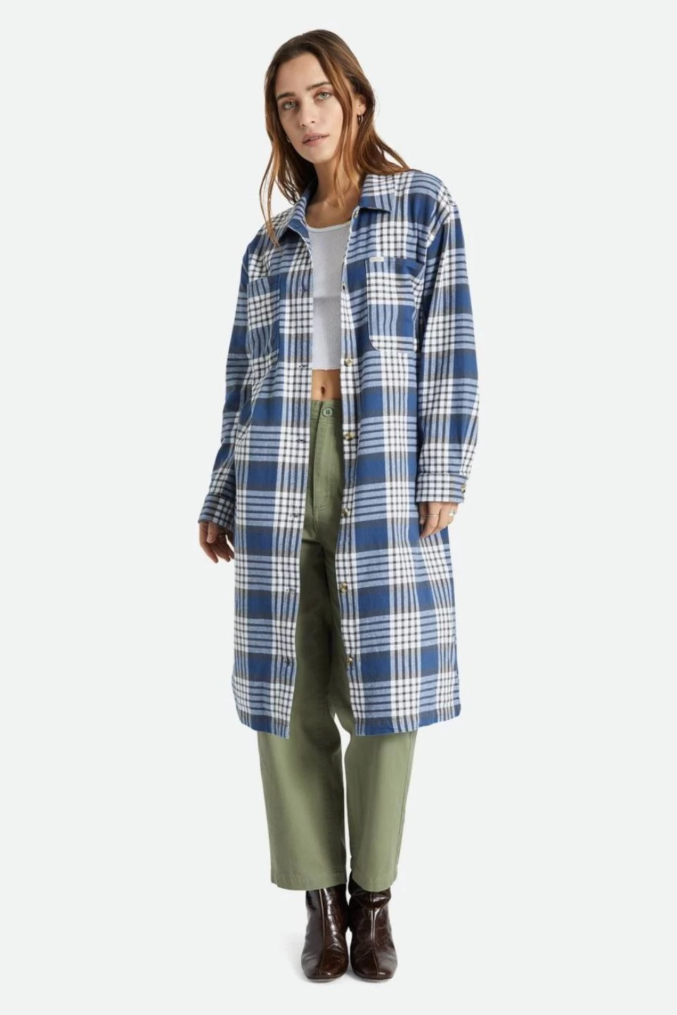 Brixton Ashby Duster Navy Check Cotton Shacket 3 Brixton Ashby Duster Navy Check Cotton Shacket