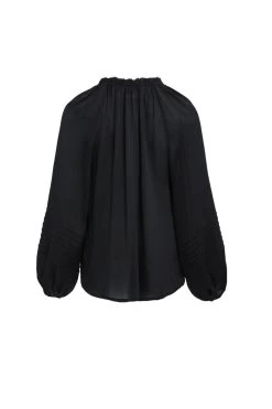 Breath Of Fresh Air Shiny Black Ls Puff Sleeve Button Front Top -Fashion Clothing Store breathoffreshairblack2