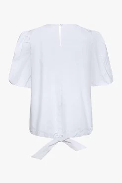 Cameron White Poplin Puff SS Front Tie Top -Fashion Clothing Store cameron