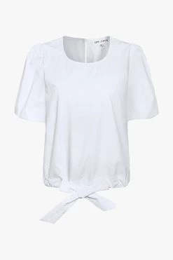 Cameron White Poplin Puff SS Front Tie Top -Fashion Clothing Store camerontopwhitefront