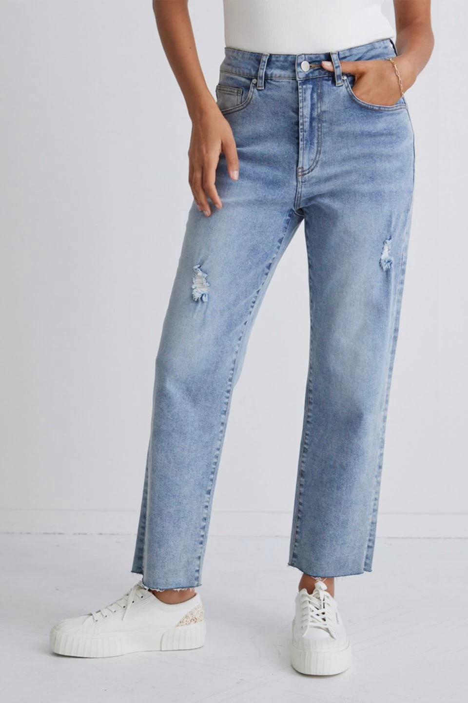 Carlie Straight Leg Distressed Raw Hem Faded Jean 5 Carlie Straight Leg Distressed Raw Hem Faded Jean - Image 3