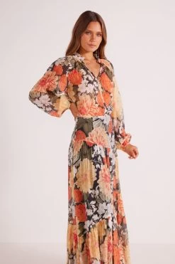 Clementine Orange Vintage Floral LS Blouse