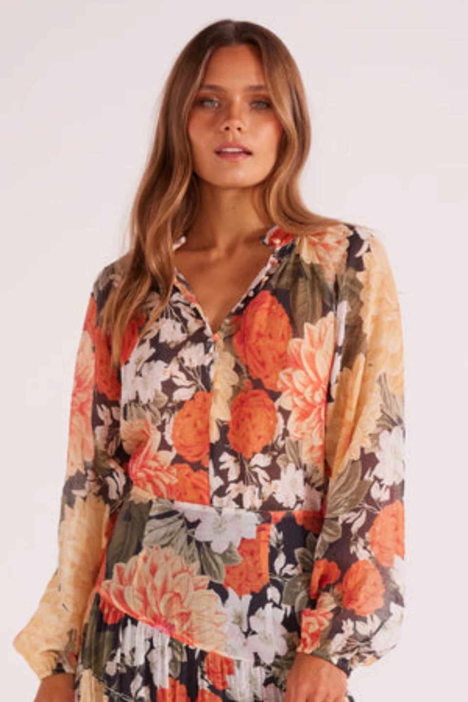 Clementine Orange Vintage Floral LS Blouse 4 Clementine Orange Vintage Floral LS Blouse - Image 2
