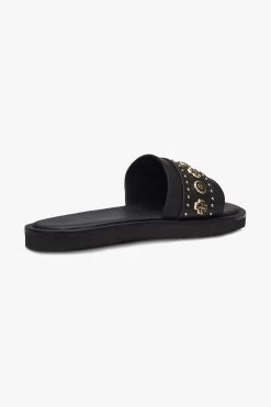 Cleo Black Leather Slide With Gold Charms -Fashion Clothing Store cleoslidegold