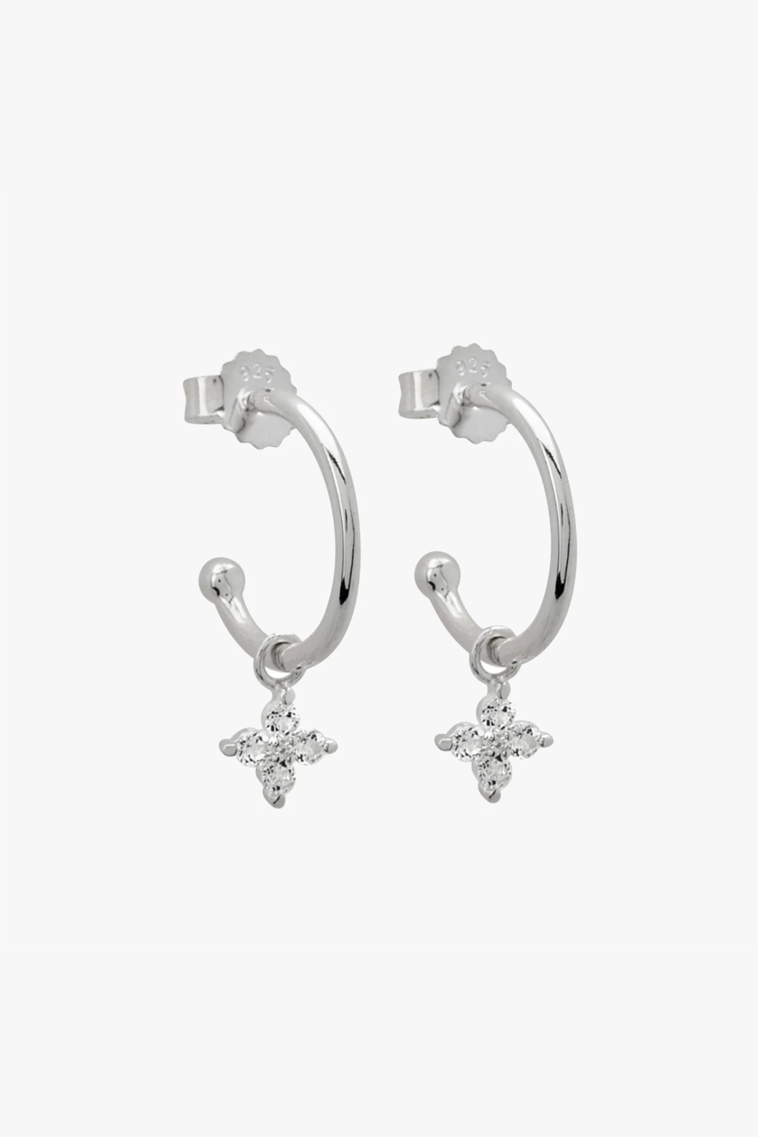 Clover Diamante Sterling Silver Hoop Earrings 3 Clover Diamante Sterling Silver Hoop Earrings
