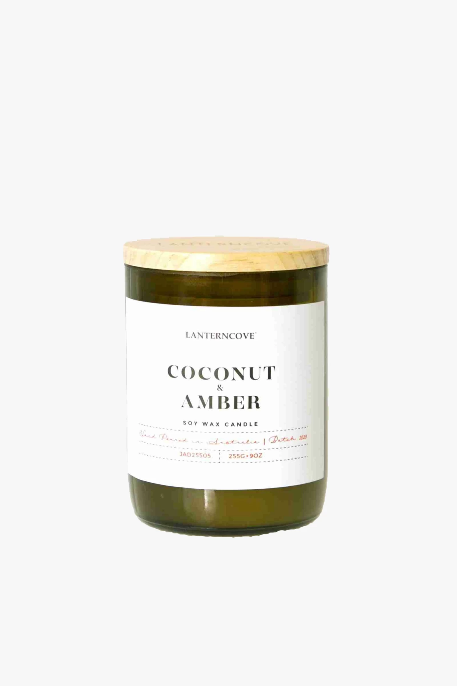 Jade Coconut + Amber 255g 60hr Candle In Green Recycled Bottle EOL 3 Jade Coconut + Amber 255g 60hr Candle In Green Recycled Bottle EOL