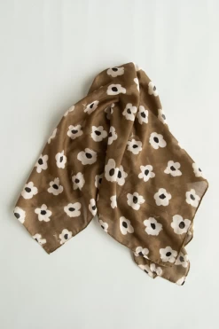 Maxi Brown Floral Polyester Scarf -Fashion Clothing Store daisydayscarfcoffee4 1000x 1