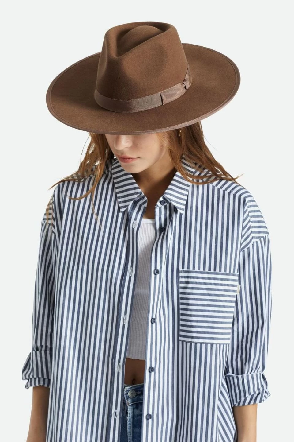 Brixton Jo Rancher Dark Tan Wide Brim Chocolate Band Wool Felt Fedora Hat 4 Brixton Jo Rancher Dark Tan Wide Brim Chocolate Band Wool Felt Fedora Hat - Image 2