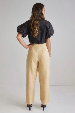 Freedom Dark Straw Flat Front Deep Waistband Wide Leg Linen Pant 9 Freedom Dark Straw Flat Front Deep Waistband Wide Leg Linen Pant -Fashion Clothing Store freedomdarkstrawlinenpants