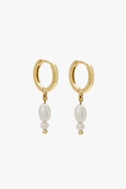 Double Pearl 18k Gold Plated Huggie Earrings