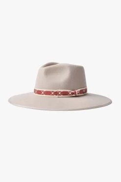 Brixton Jo Rancher Beige Wide Brim Aztec Band Felt Fedora Hat