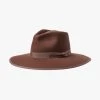 Brixton Jo Rancher Dark Tan Wide Brim Chocolate Band Wool Felt Fedora Hat -Fashion Clothing Store joranchertan