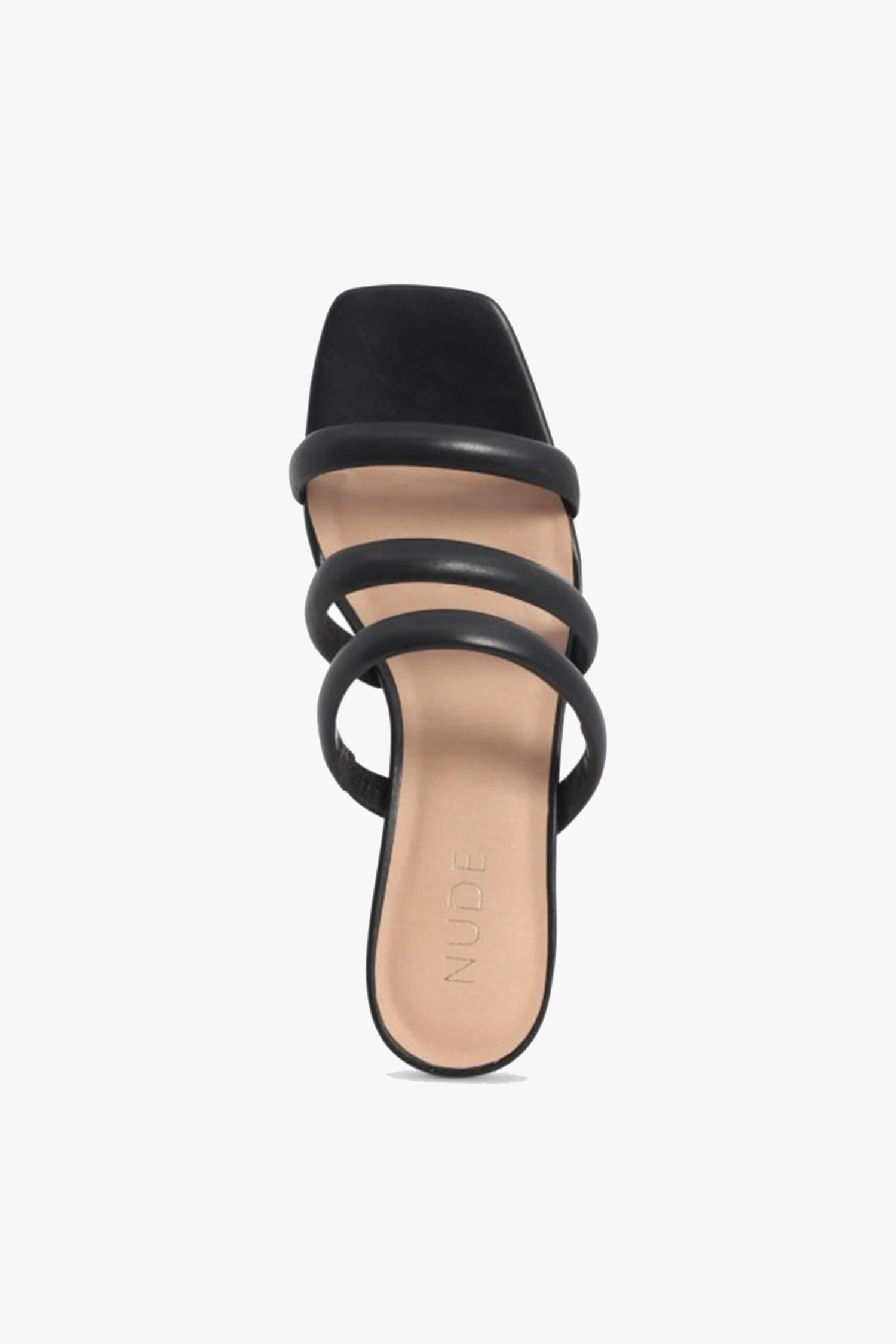 NUDE Juniper Black Square Toe Triple Strap Mid Heel Slide 5 NUDE Juniper Black Square Toe Triple Strap Mid Heel Slide - Image 3